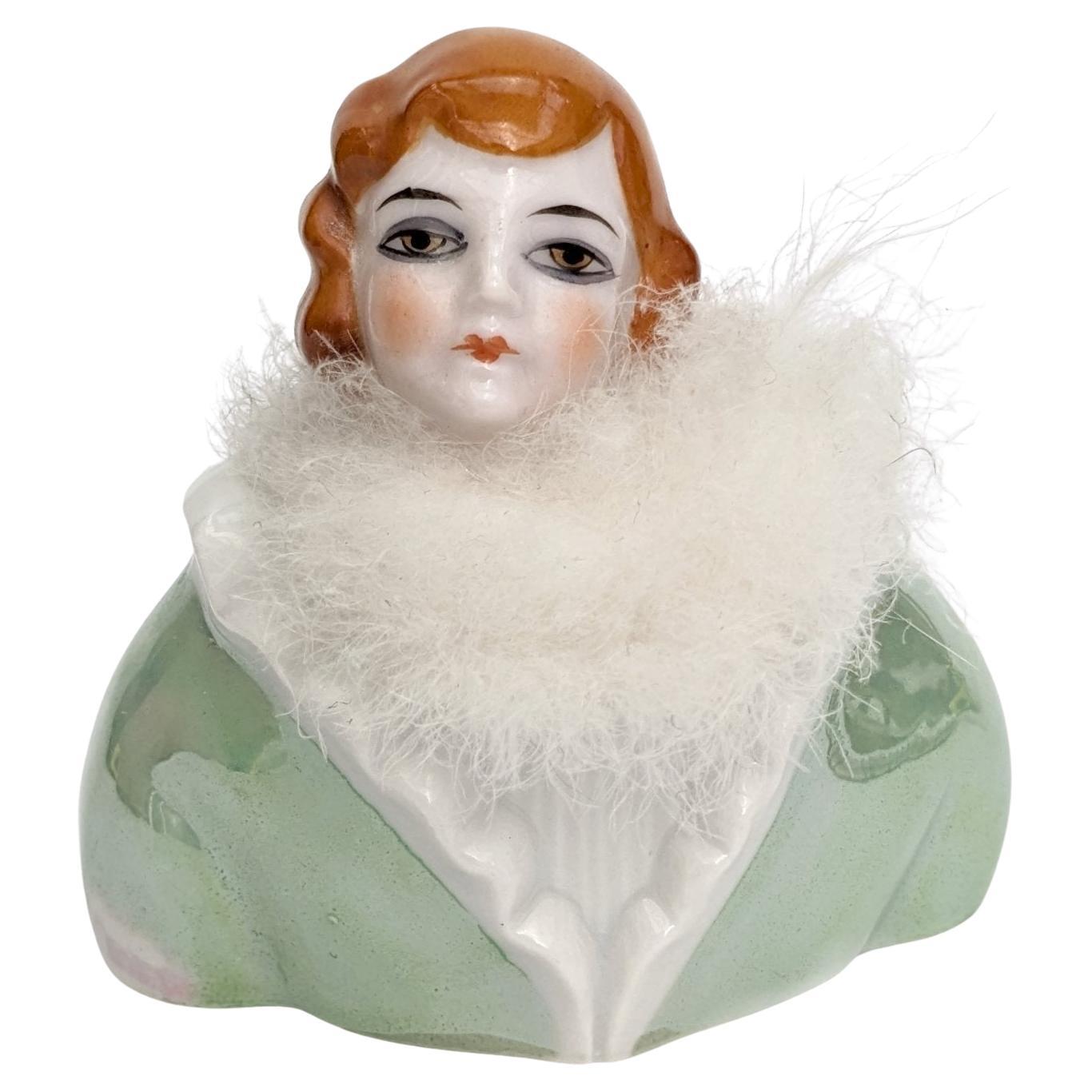 Art Deco Flapper Powder Puff Doll & Stand by Fasold & Stuach, C1930 For Sale