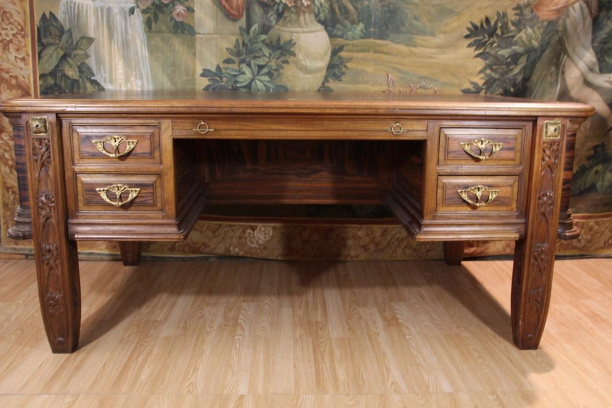 Legno Art Deco Flat Desk And Executive Chair By Jules Cayette in vendita