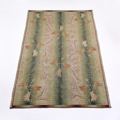 Art Déco Flat-Woven Rug, Hand Knotted, Floral Decoration, Belgium, circa 1920