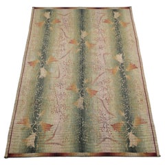 Antique Art Déco Flat-Woven Rug, Hand Knotted, Floral Decoration, Belgium, circa 1920