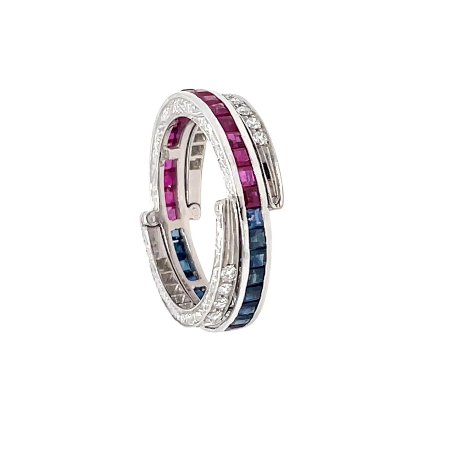 Anello di eternità Art Deco Flip over Ruby Sapphire Diamond in vendita 5