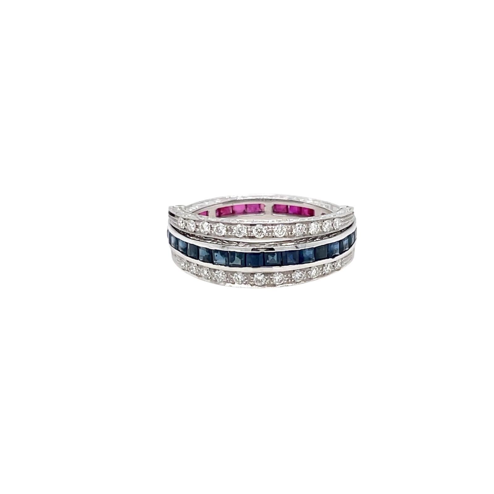 Art Déco Anello di eternità Art Deco Flip over Ruby Sapphire Diamond in vendita