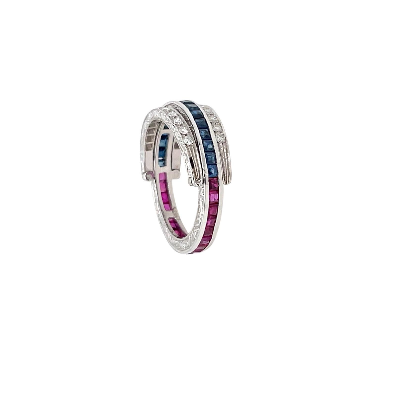Taglio misto Anello di eternità Art Deco Flip over Ruby Sapphire Diamond in vendita