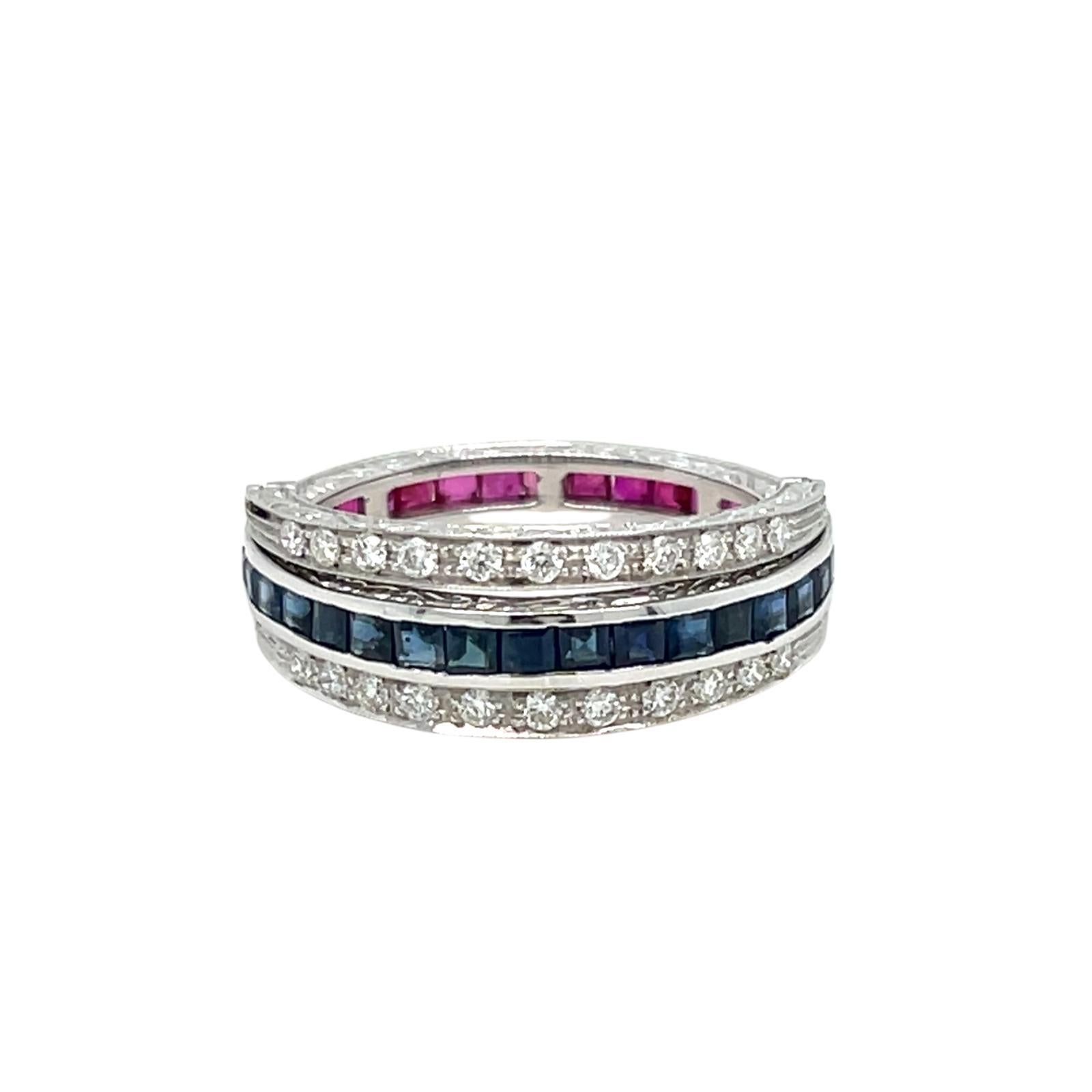 Anello di eternità Art Deco Flip over Ruby Sapphire Diamond in vendita 1