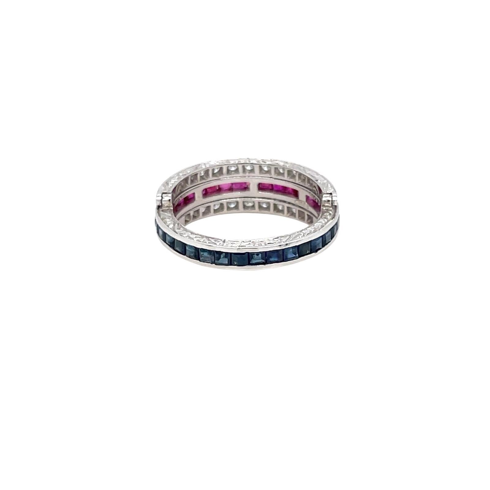 Anello di eternità Art Deco Flip over Ruby Sapphire Diamond in vendita 2
