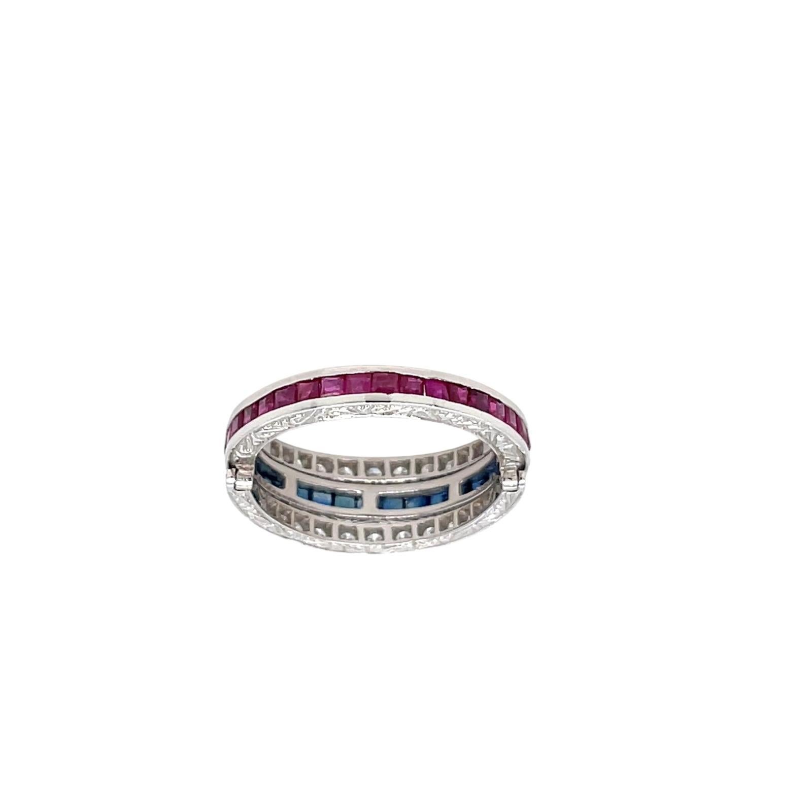 Anello di eternità Art Deco Flip over Ruby Sapphire Diamond in vendita 3