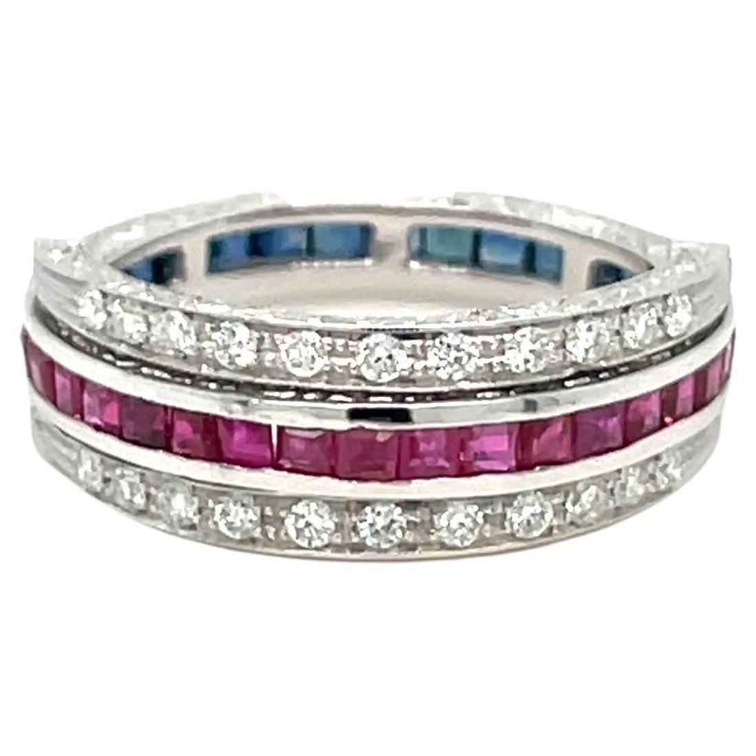 Art Deco Flip over Ruby Sapphire Diamond Eternity Ring For Sale