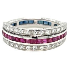 Art Deco Flip over Ruby Sapphire Diamond Eternity Ring