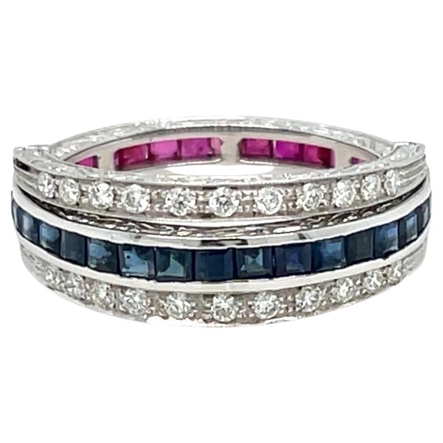 Art Deco Flip over Ruby Sapphire Diamond Eternity Ring