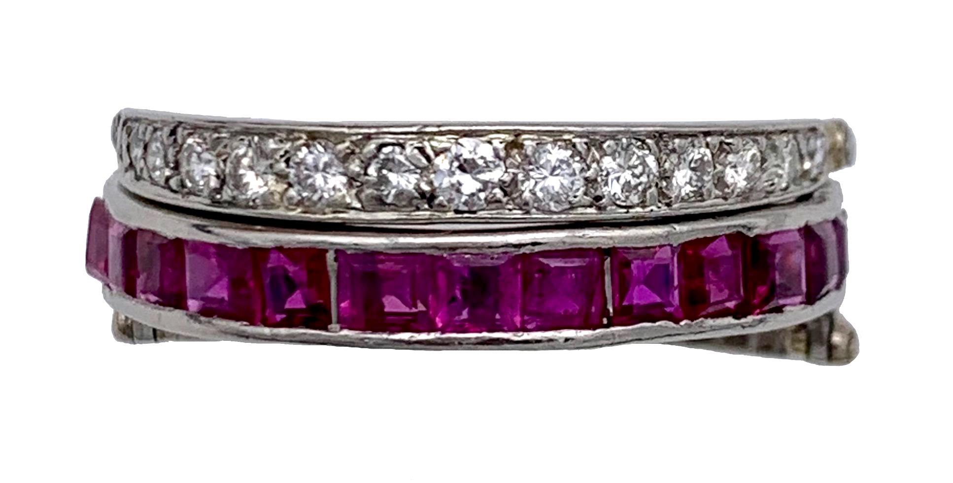 Art Deco Flip Over Rubin Saphir Diamant Platin Ewigkeitsring (Gemischter Schliff) im Angebot