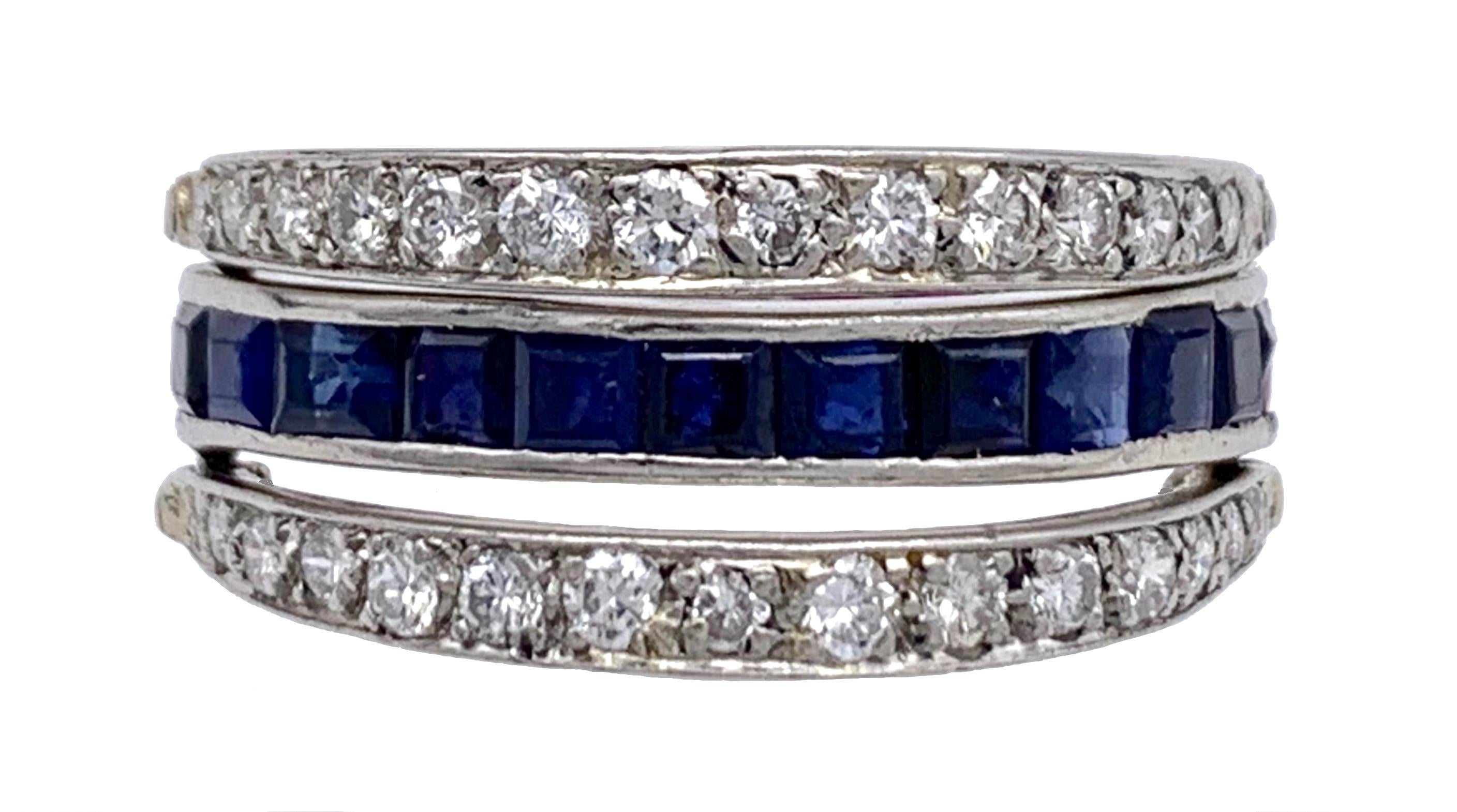 Art Decó Anillo de Eternidad en Platino con Rubí, Zafiro y Diamantes en venta 1