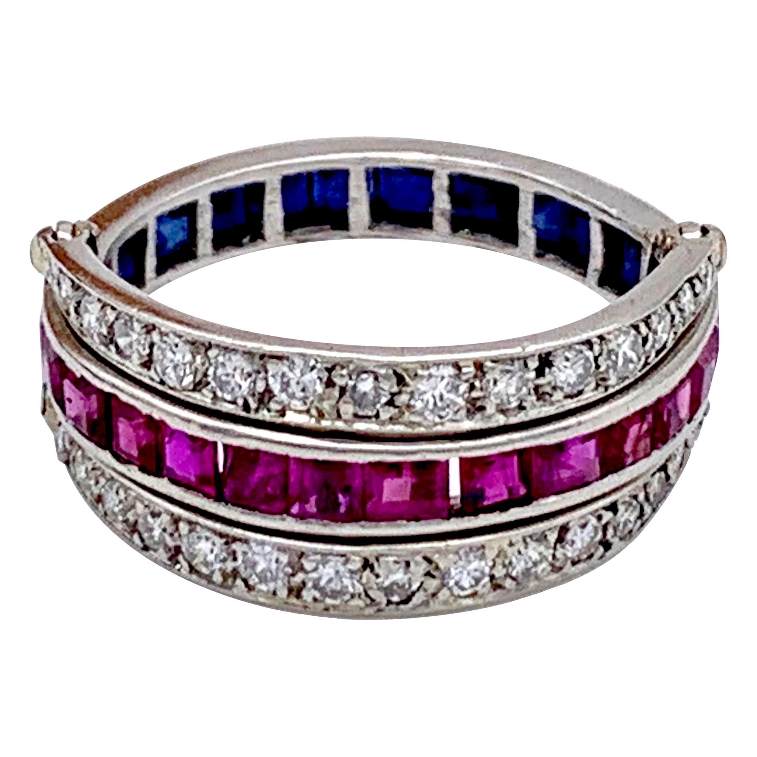 Art Deco Flip Over Ruby Sapphire Diamond Platinum Eternity Ring