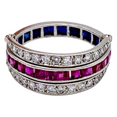 Vintage Art Deco Flip Over Ruby Sapphire Diamond Platinum Eternity Ring