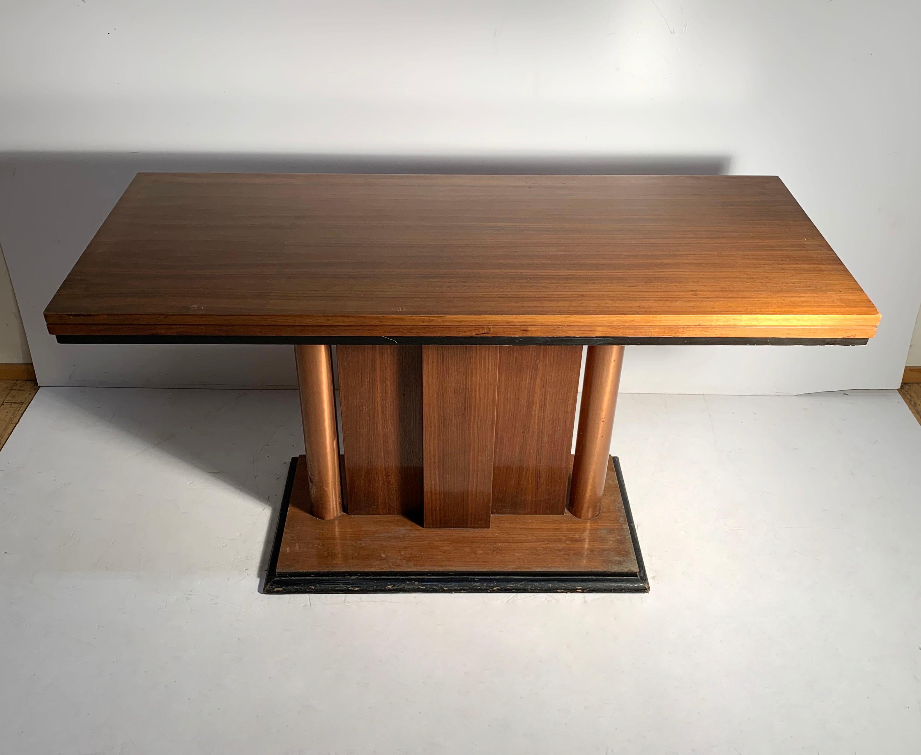 Wood Art Deco Flip Top Console Dining Table attributed to Donald Deskey For Sale