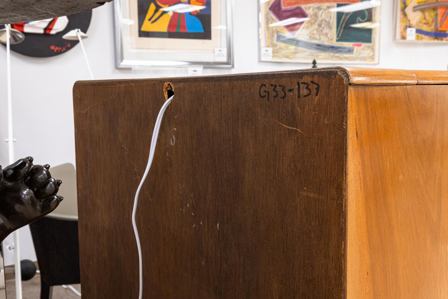 Wood Art Deco Flip Top Dry Bar Cabinet by George Serlin for Sureline Furniture London