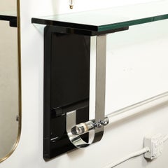 Art Deco Floating Glass Topped Black Lacquer, Nickel  & Lucite Console Shelf
