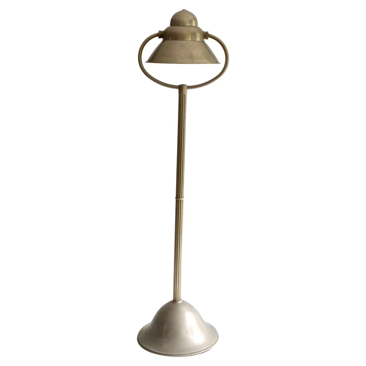Dutch Art Deco Floor Lamp 1920's with Adjustable Shade in Nickel Attributed to Gispen  For Sale