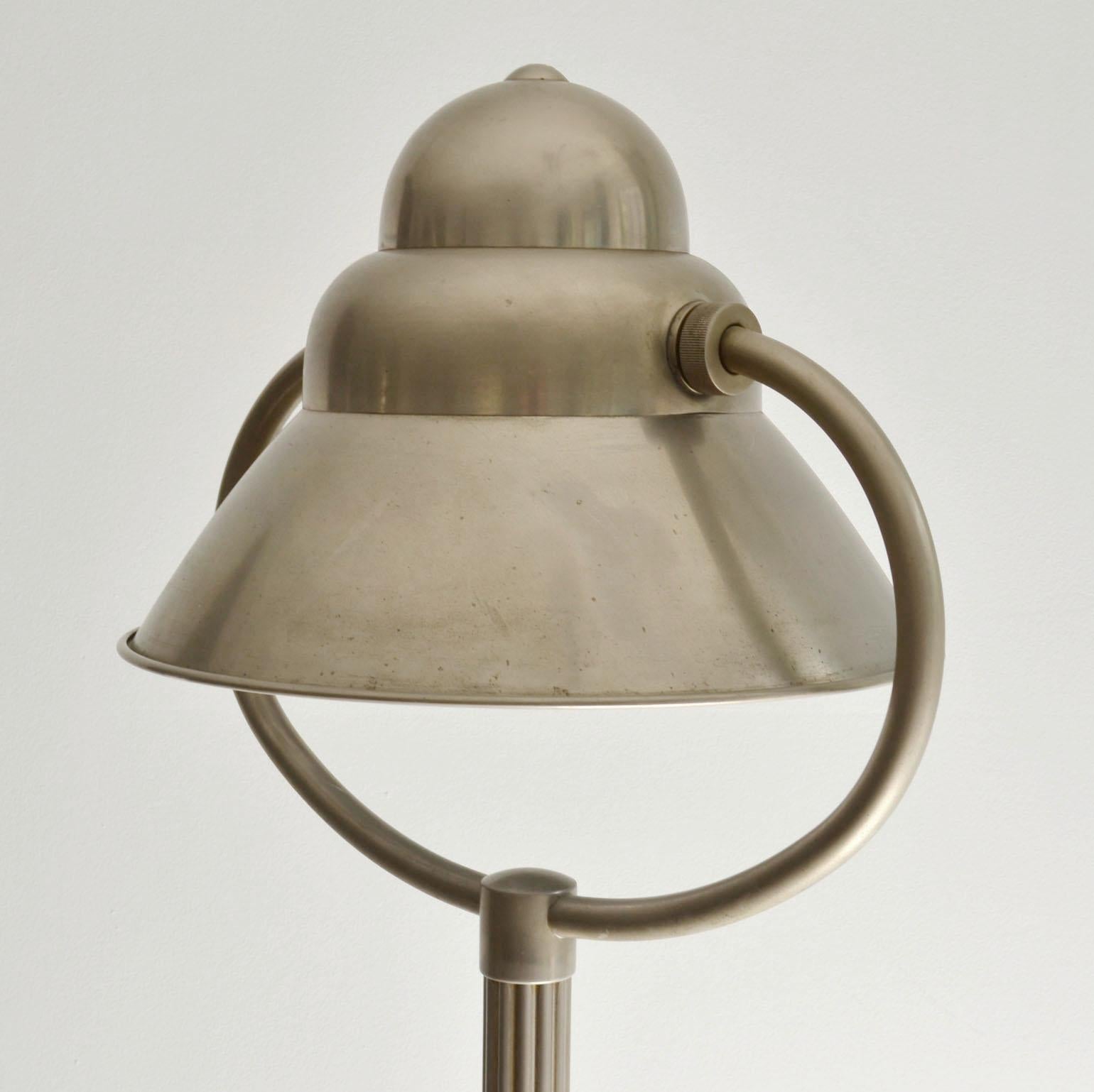 Early 20th Century Art Deco Floor Lamp 1920's with Adjustable Shade in Nickel Attributed to Gispen  For Sale