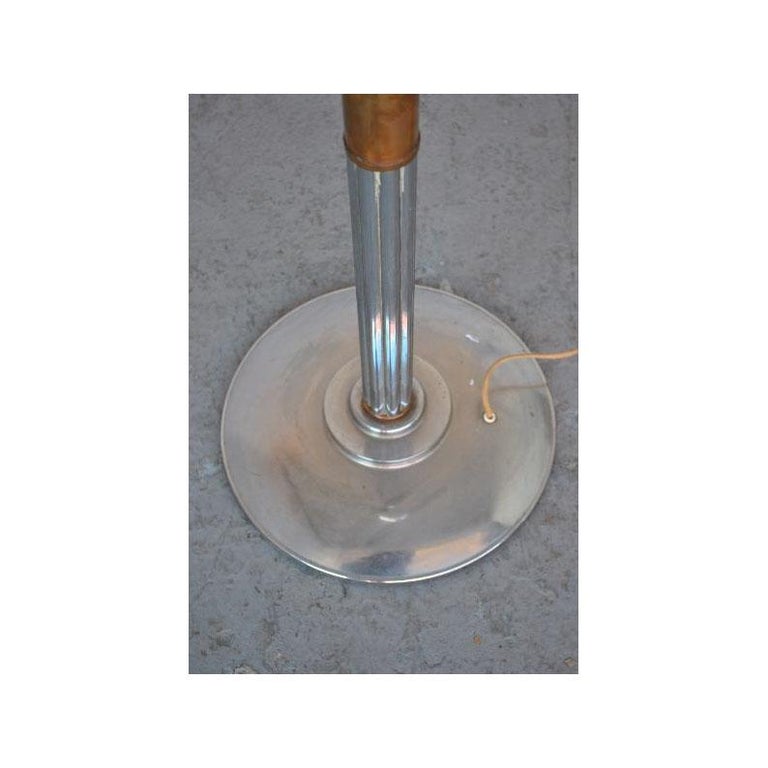 Art Deco Floor Lamp 1930 Copper Fins and Chrome Two Lights For Sale at