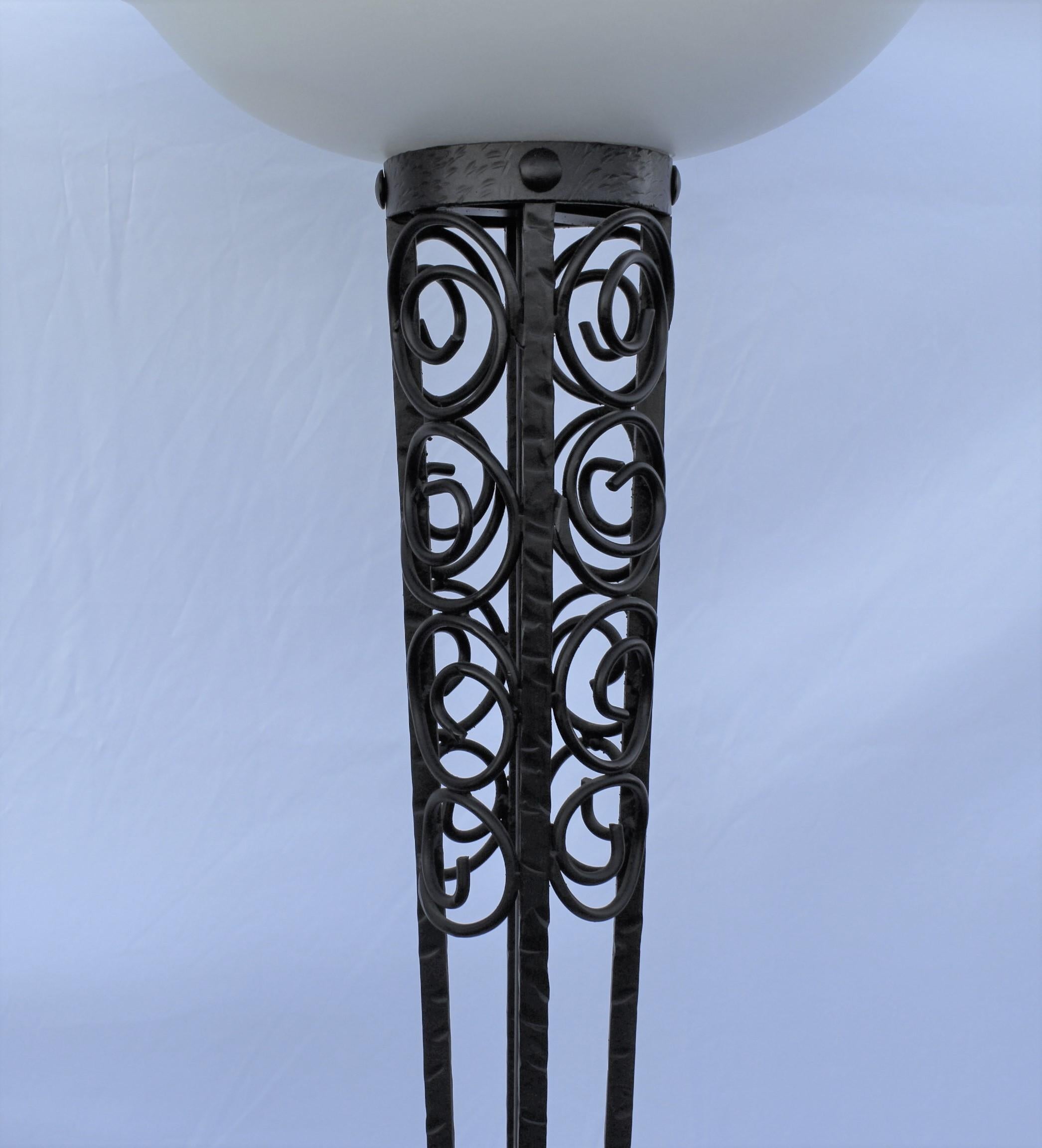 Art Deco / Modern Floor Lamp, Alabaster, Hand Forged Steel Base In Good Condition For Sale In Los Angeles, CA