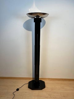 Art Deco Floor Lamp, Black Lacquer and Chrome, France circa 1930