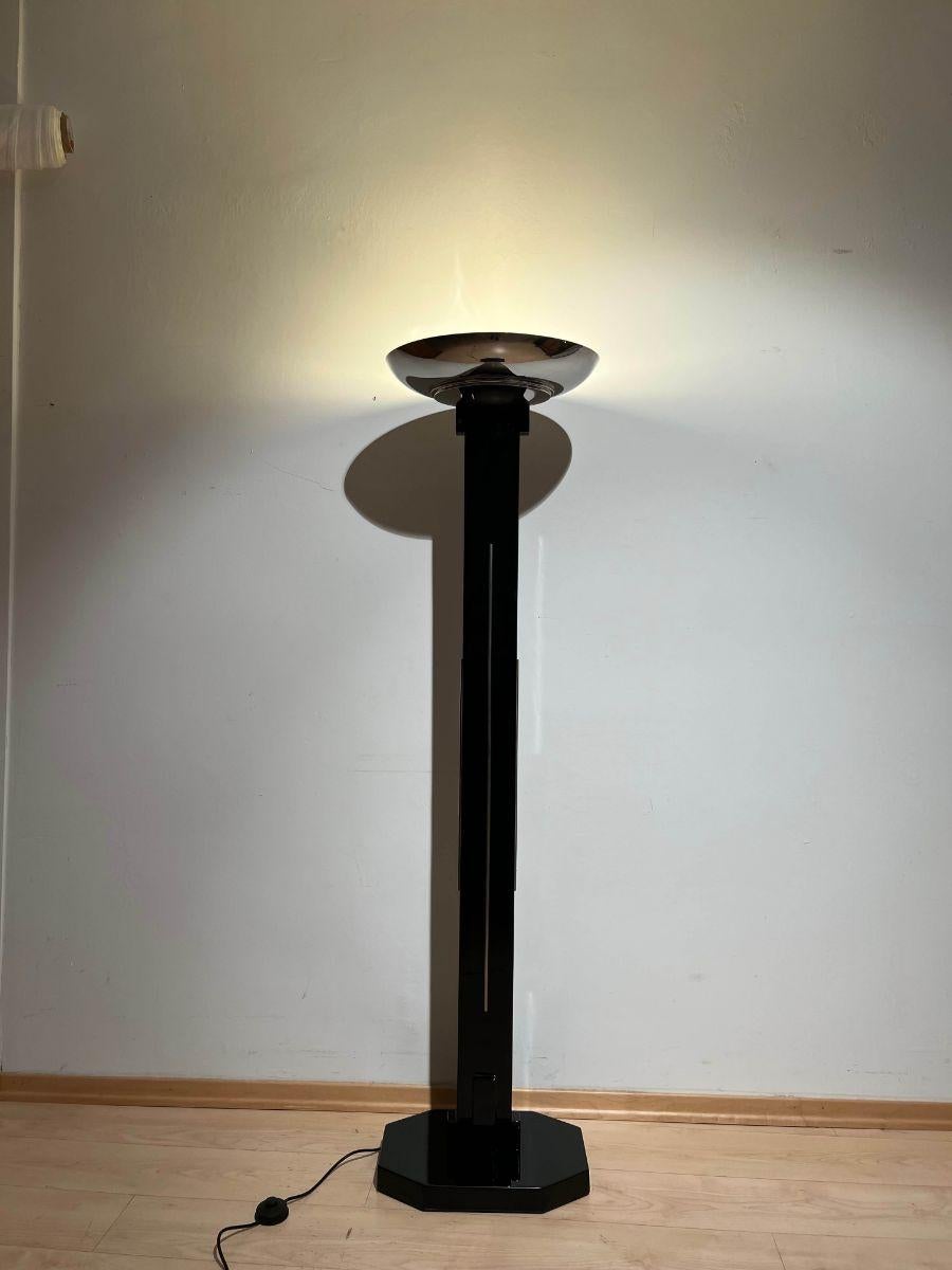 Art Deco Floor Lamp, Black Lacquer and Chrome, France circa 1930 For Sale 1