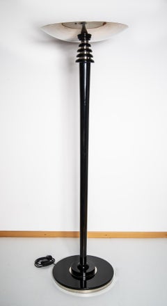 Art Deco Floor Lamp, Black Lacquer and Chrome, Paris, circa 1930-1940