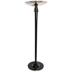 Vintage Art Deco Floor Lamp, Black Lacquer and Chrome, Paris, circa 1930-1940