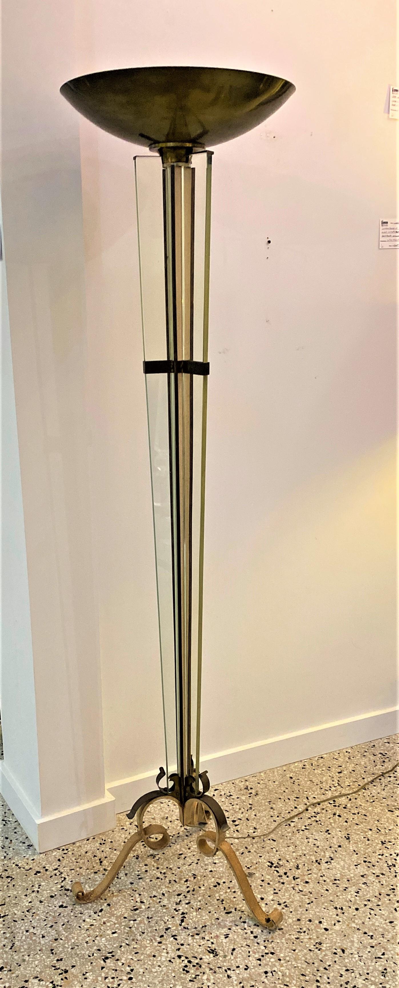 Brass Art Deco Floor Lamp by Jules Leleu For Sale