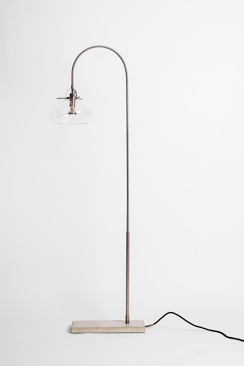 Metalwork Art Deco inspired Floor Lamp with Glass Shade and Concrete Base For Sale