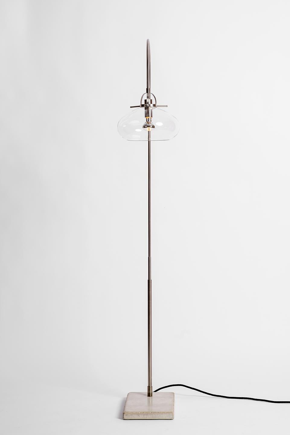 Contemporary Art Deco inspired Floor Lamp with Glass Shade and Concrete Base For Sale