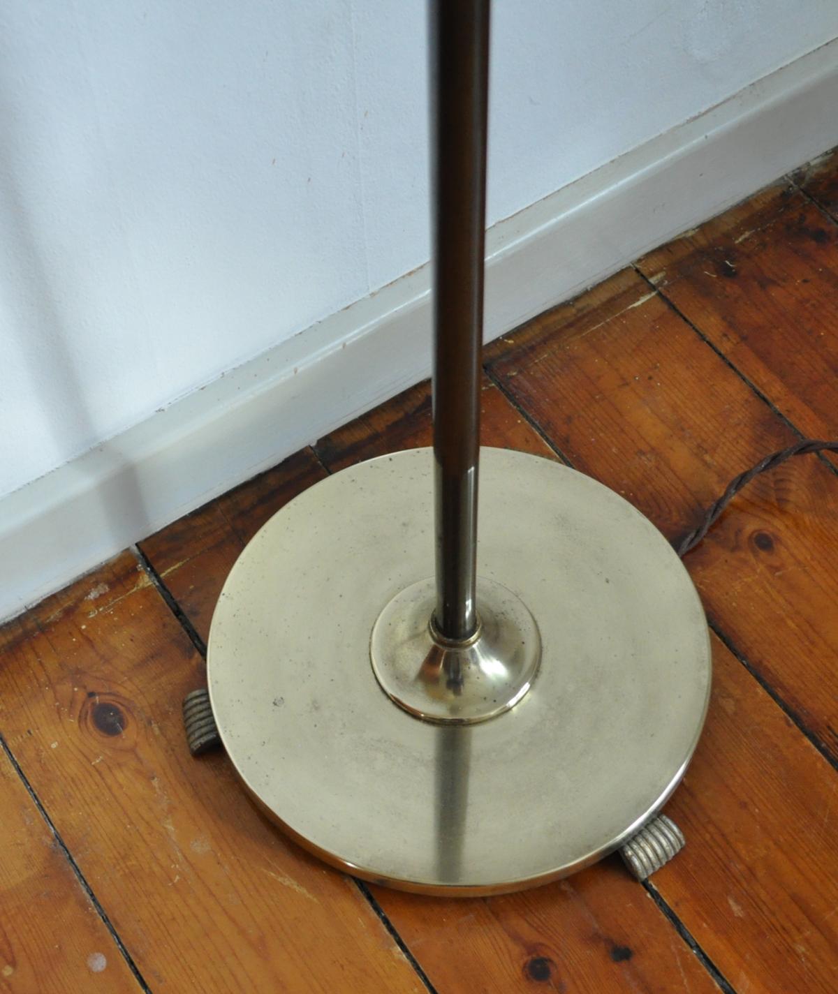 Art Deco Floor Lamp in Brass and Browned Brass with Original Shade 1