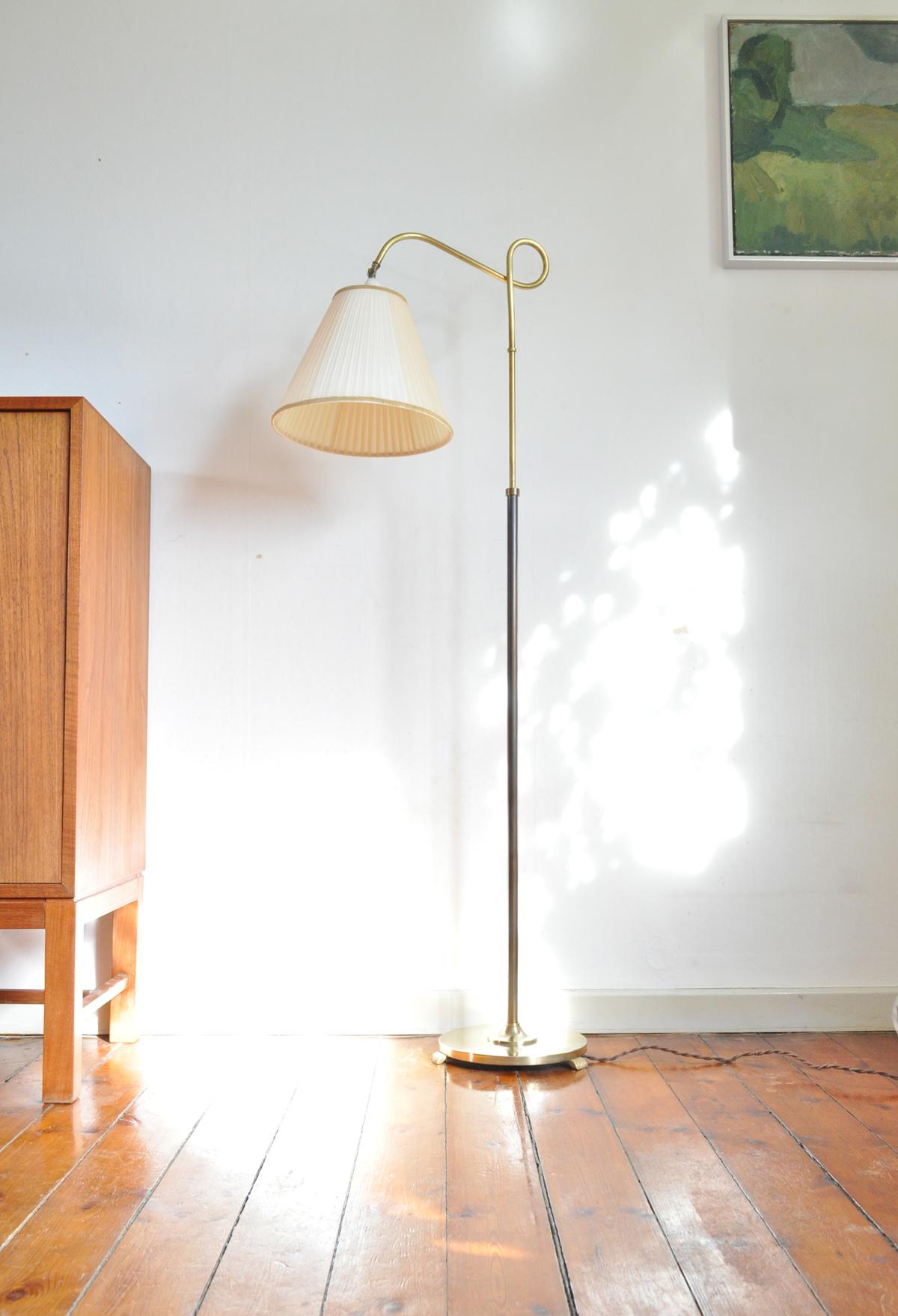 Art Deco Floor Lamp in Brass and Browned Brass with Original Shade 2