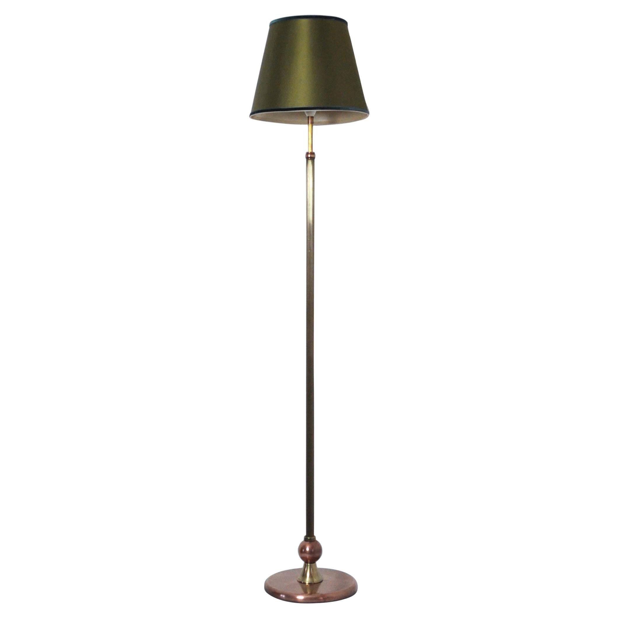 Art Deco Floor Lamp in Brass and Copper For Sale