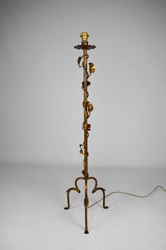 Art Deco Floor Lamp in Gilded Wrought Iron, France, circa 1940