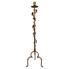 Vintage Art Deco Floor Lamp in Gilded Wrought Iron, France, circa 1940