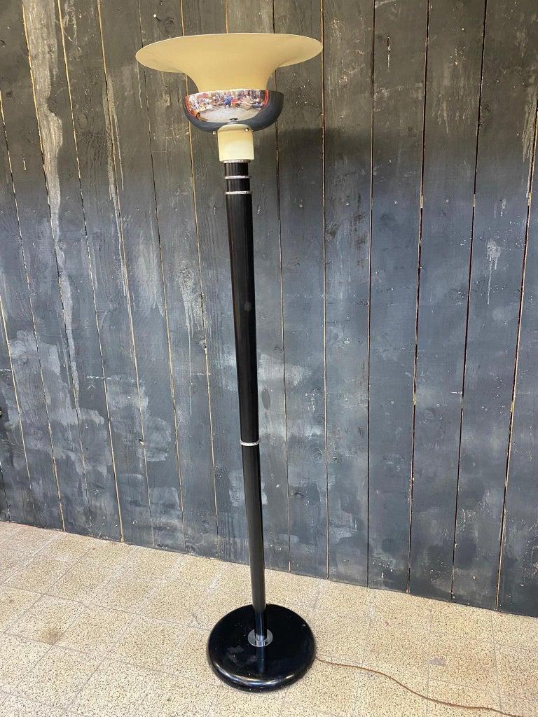 Art Deco Floor Lamp in Lacquered Wood, Metal and Chrome For Sale 7