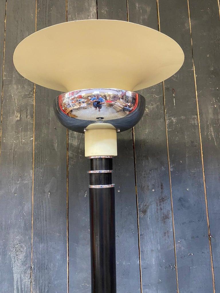 French Art Deco Floor Lamp in Lacquered Wood, Metal and Chrome For Sale