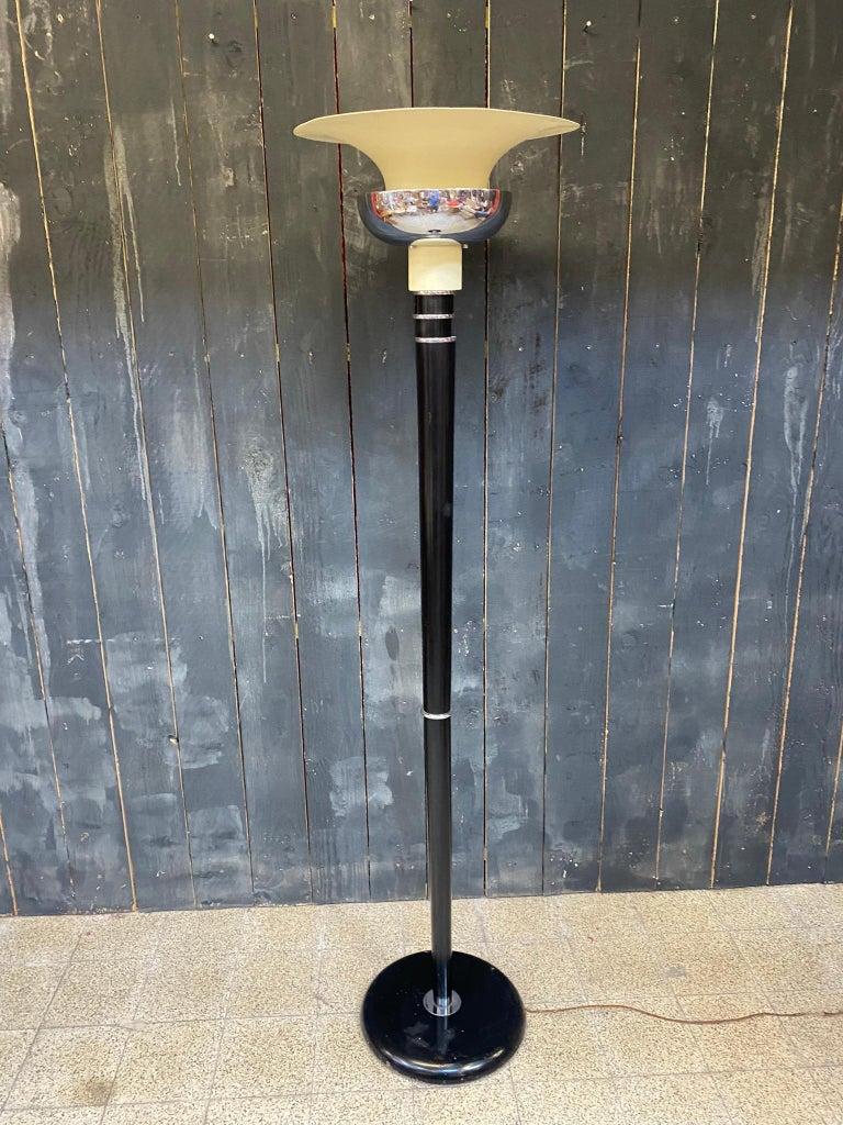 Art Deco Floor Lamp in Lacquered Wood, Metal and Chrome In Good Condition For Sale In Mouscron, WHT