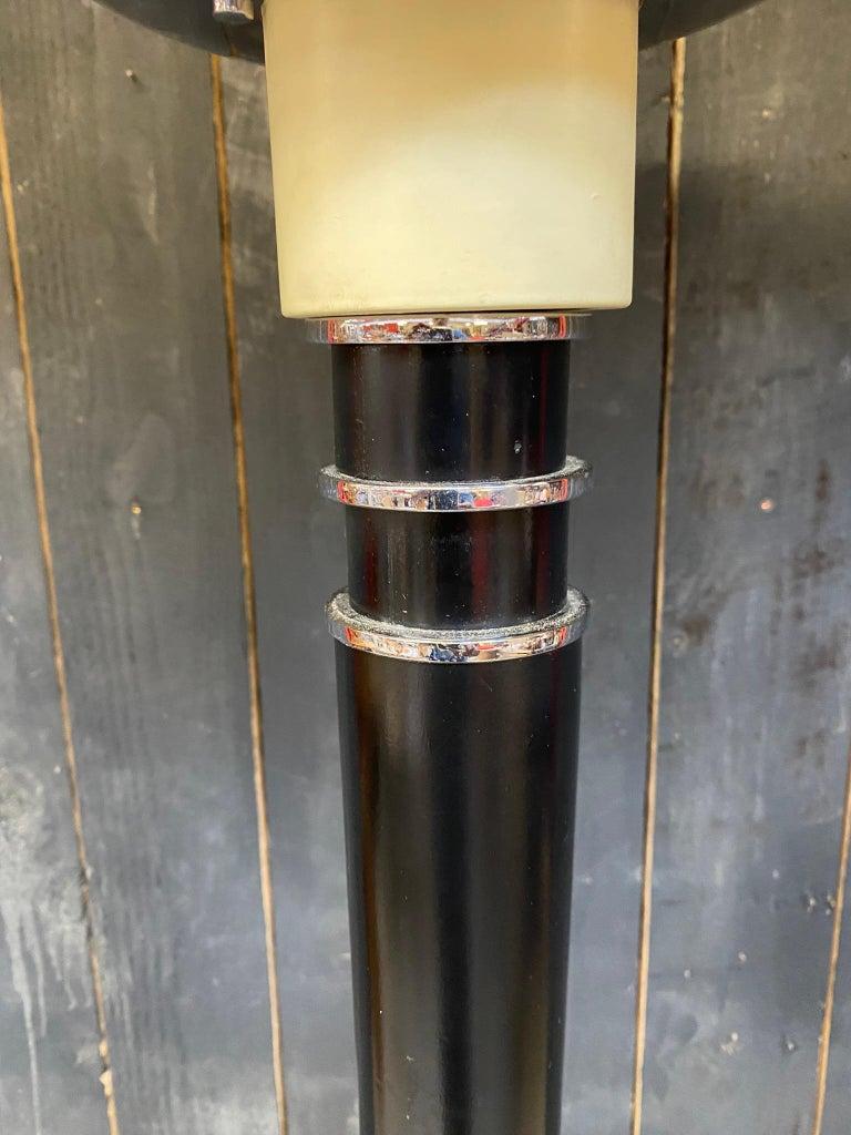 Art Deco Floor Lamp in Lacquered Wood, Metal and Chrome For Sale 2