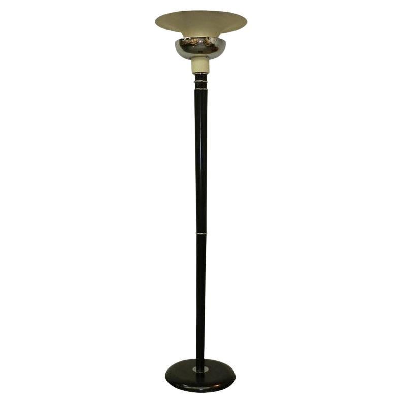 Art Deco Floor Lamp in Lacquered Wood, Metal and Chrome