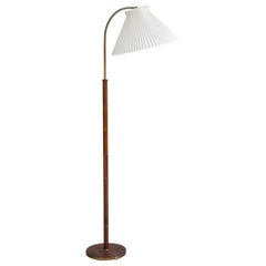 Art Deco Floor Lamp in Mahogany and Brass with Hand Folded Le Klint Shade, 1930s