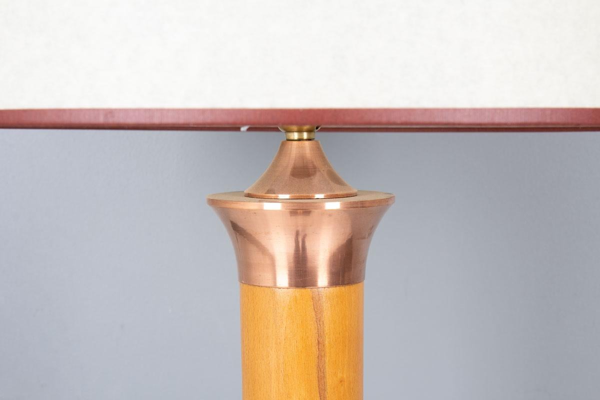 Art Deco Floor Lamp in Pearwood, Copper, and Bakelite, 1930s Francés en venta