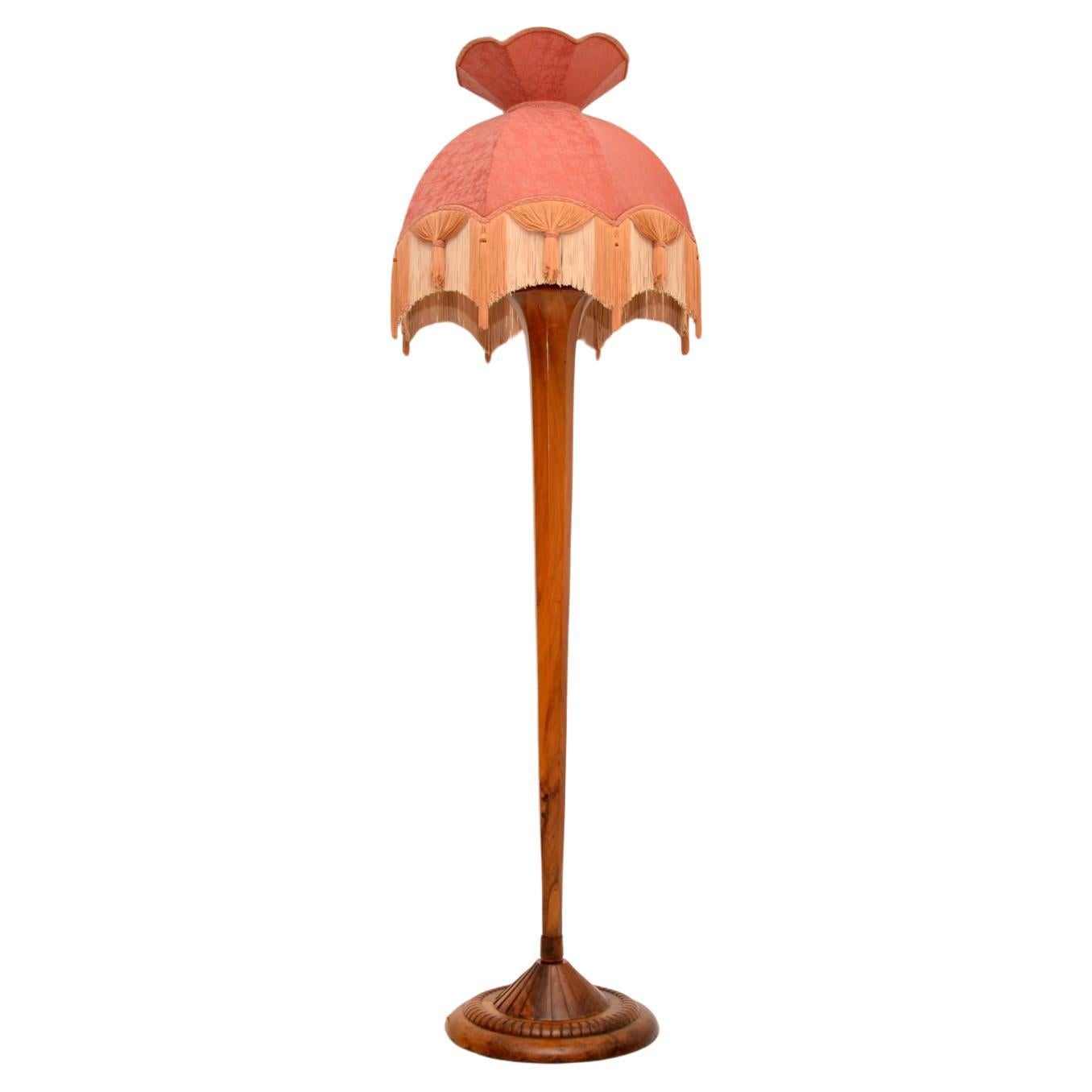 Art Deco Floor Lamp in Solid Walnut For Sale