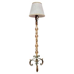 Antique Art Deco Floor Lamp in Wrought Iron and Crystal 