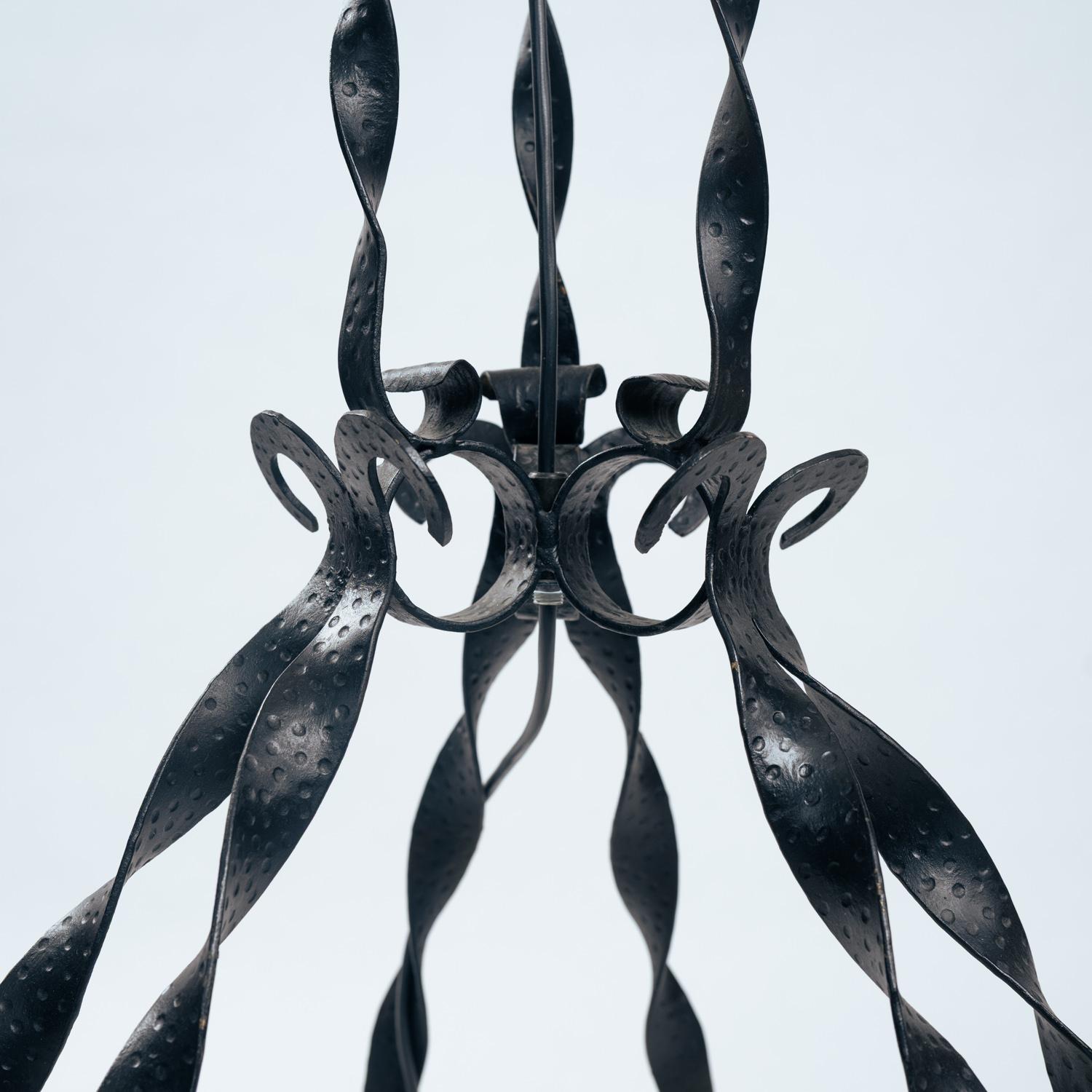 Lampadaire Art déco en fer forgé et verre, années 1930 en vente 11
