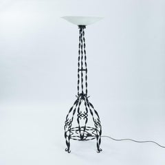 Art Deco Floor Lamp in Wrought Iron and Glass, 1930s