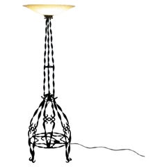 Art Deco Floor Lamp in Wrought Iron and Glass, 1930s