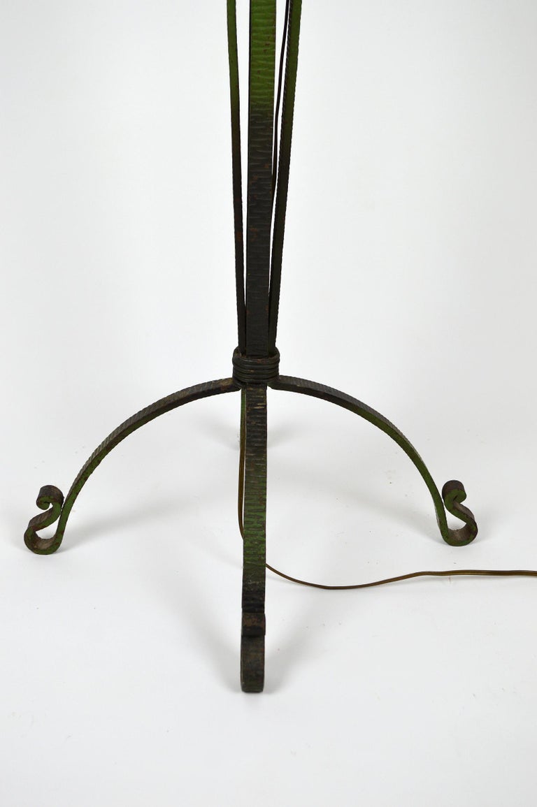 Art Deco Floor Lamp in Wrought Iron and Green Patina, France, circa 1930 For Sale at 1stDibs
