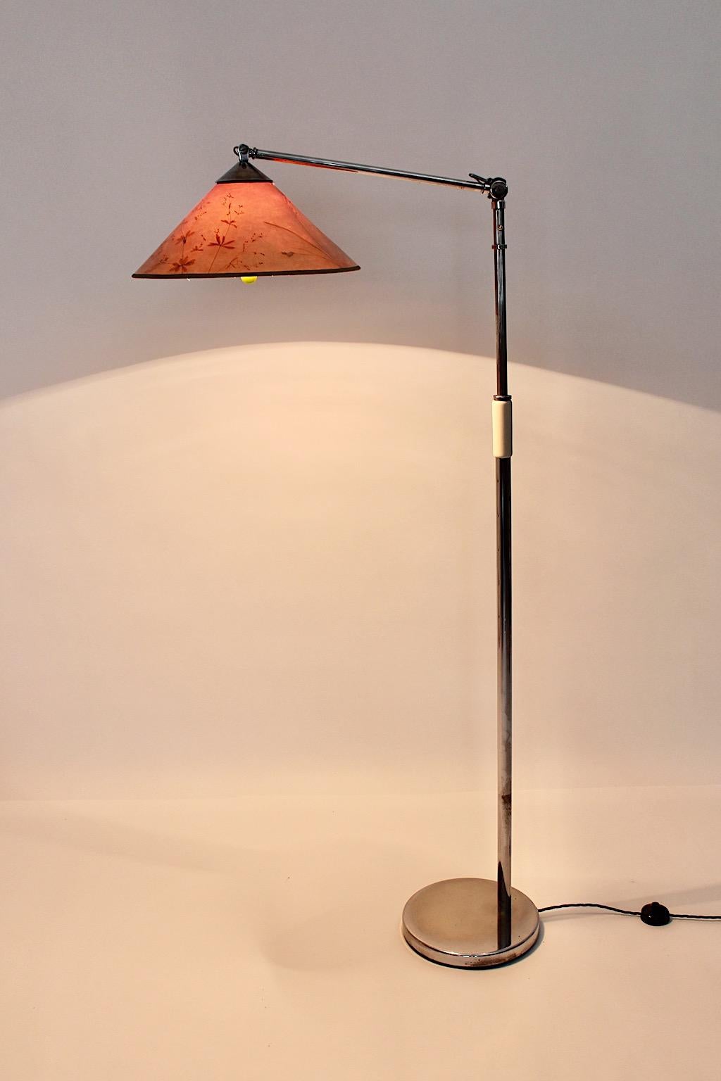 Art Deco Floor Lamp Kaspar & Sic Nickel Plated Brass Paper Shade Vienna 1932 For Sale 14